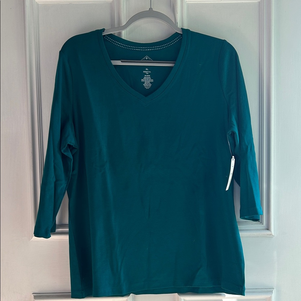 St. John's Bay Teal Long Sleeve V-Neck Top